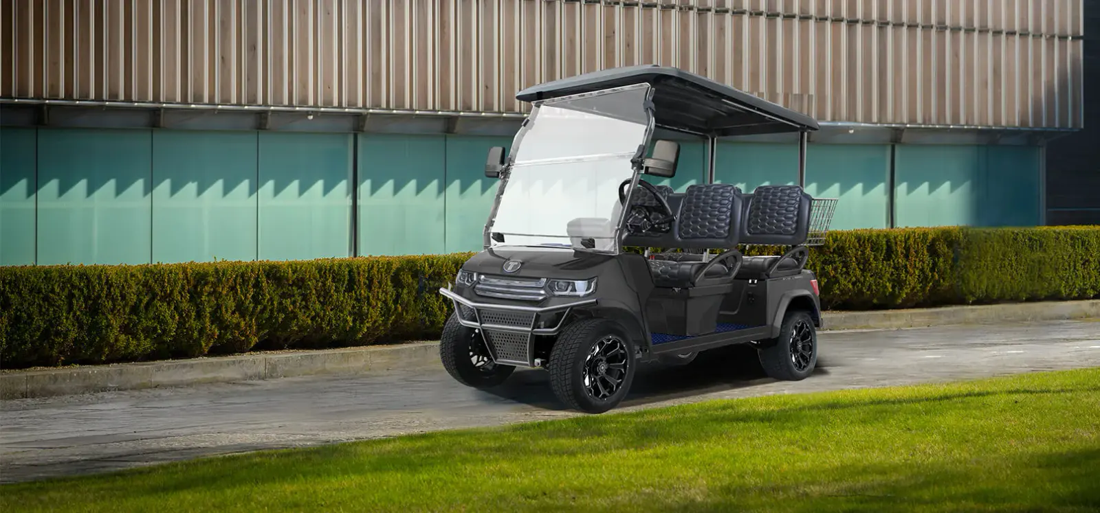 TARA fleet medium speed vehicles lined up at a golf course