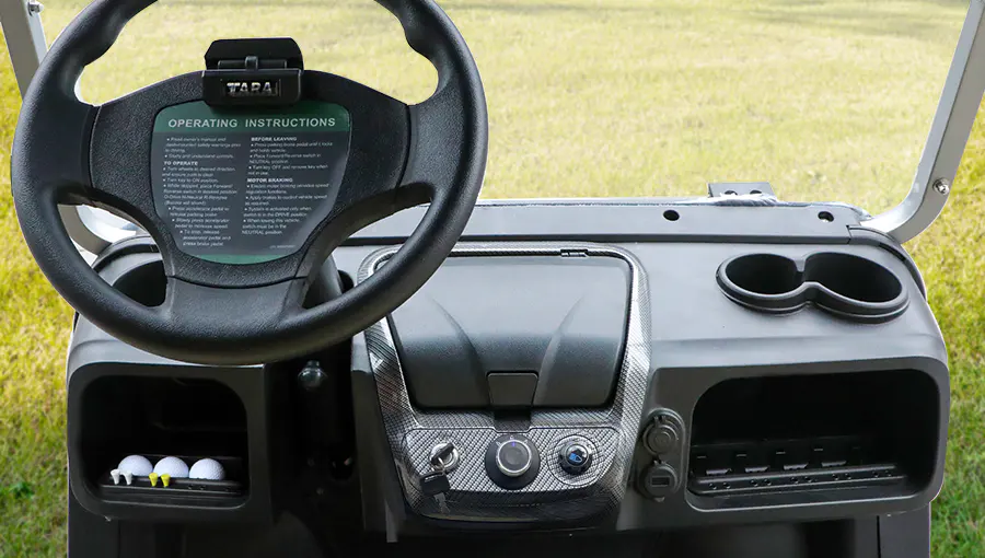 Close-up of Tara medium speed vehicle multi-functional dashboard featuring digital display and multiple control buttons