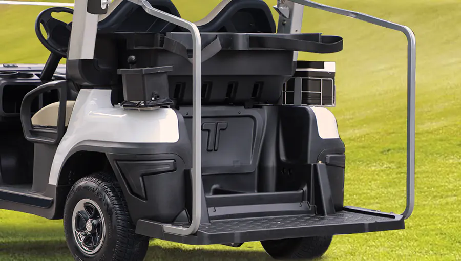 Tara Harmony medium speed vehicle with integrated caddie stand and bag rack