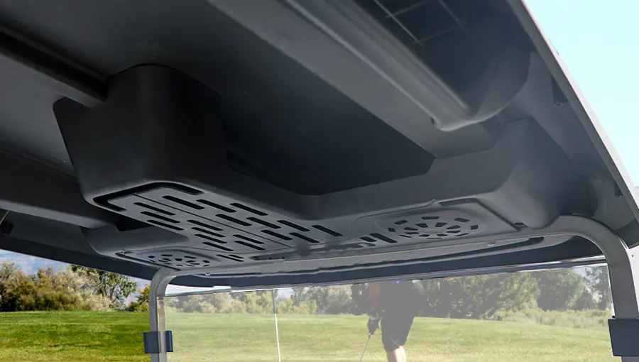 Close-up of Tara medium speed vehicle storage compartment located under the roof, providing secure and easy-to-reach storage