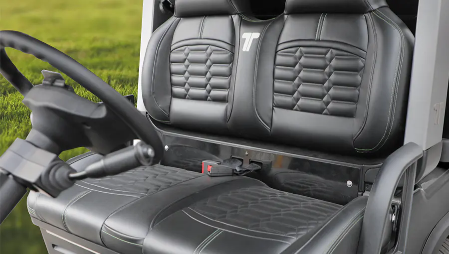 Close-up of Tara medium speed vehicle luxury seat featuring plush cushioning and stylish stitching for superior comfort