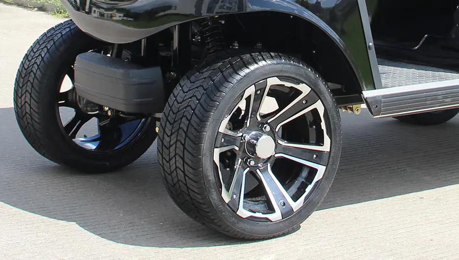 Close-up of Tara medium speed vehicle tire with low-profile road tread for quiet and stable driving on paved surfaces