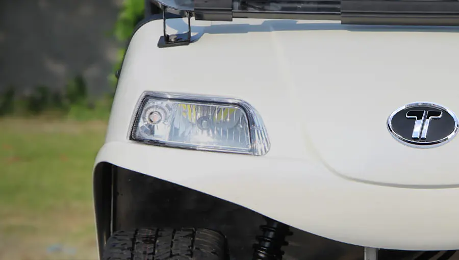 LED headlights on Tara electric medium speed vehicle, providing clear visibility for night driving and low-light use